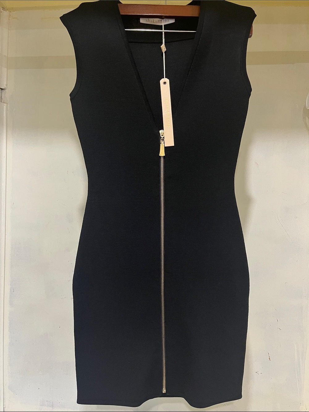 Shakuhachi black zip front knit dress